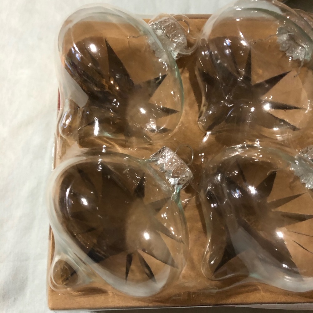 Set of 8 glass clear plastic Christmas ornaments